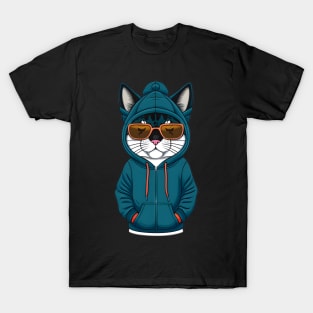 Cute Cartoon Cat in Jacket, Cap, and Sunglasses 3 T-Shirt